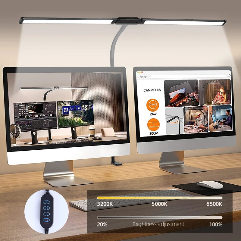 Double Head LED Stepless Dimmable USB Desk Lamp