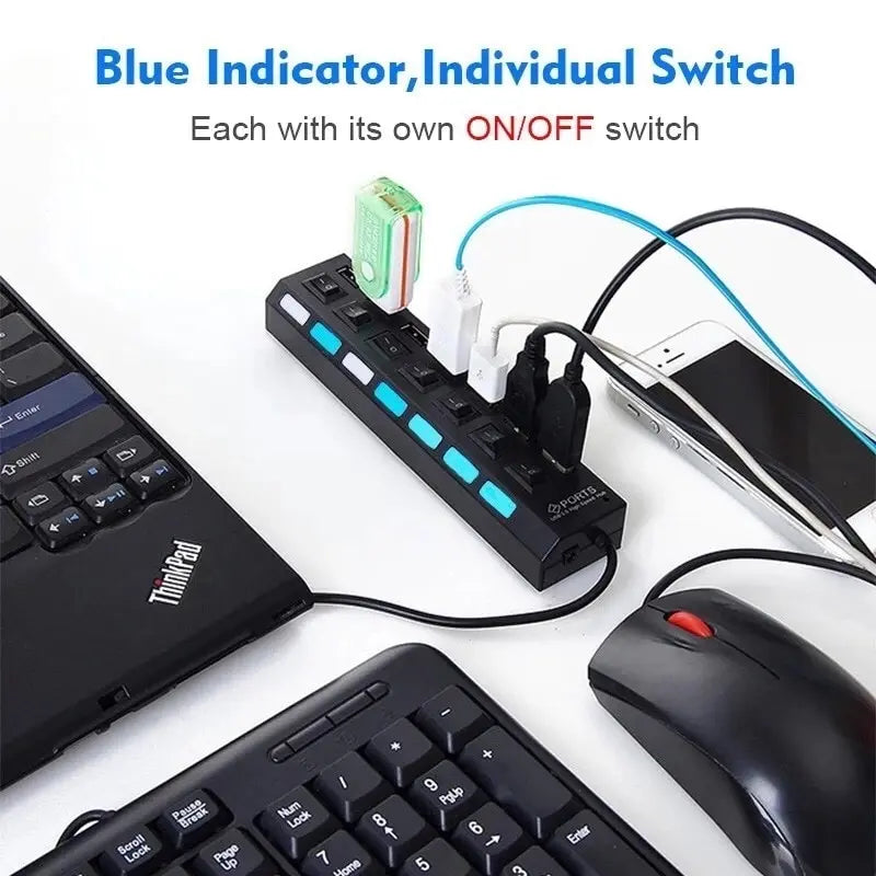 USB 2.0 7in1 Data Splitter With On/Off Switch