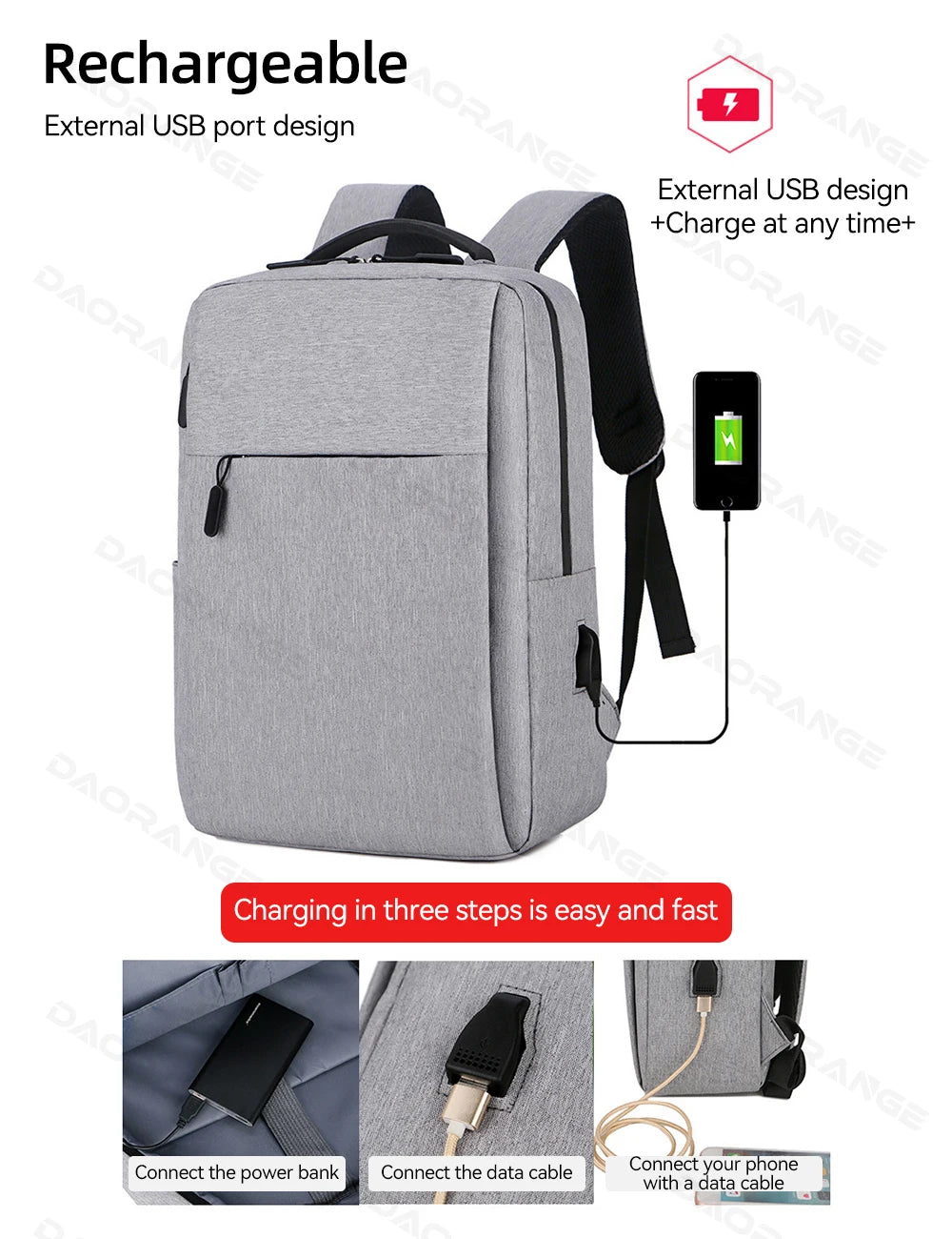 Large Capacity USB Laptop Bag Backpack for Macbook Air Pro, Lenovo, Asus, HP, Dell,
