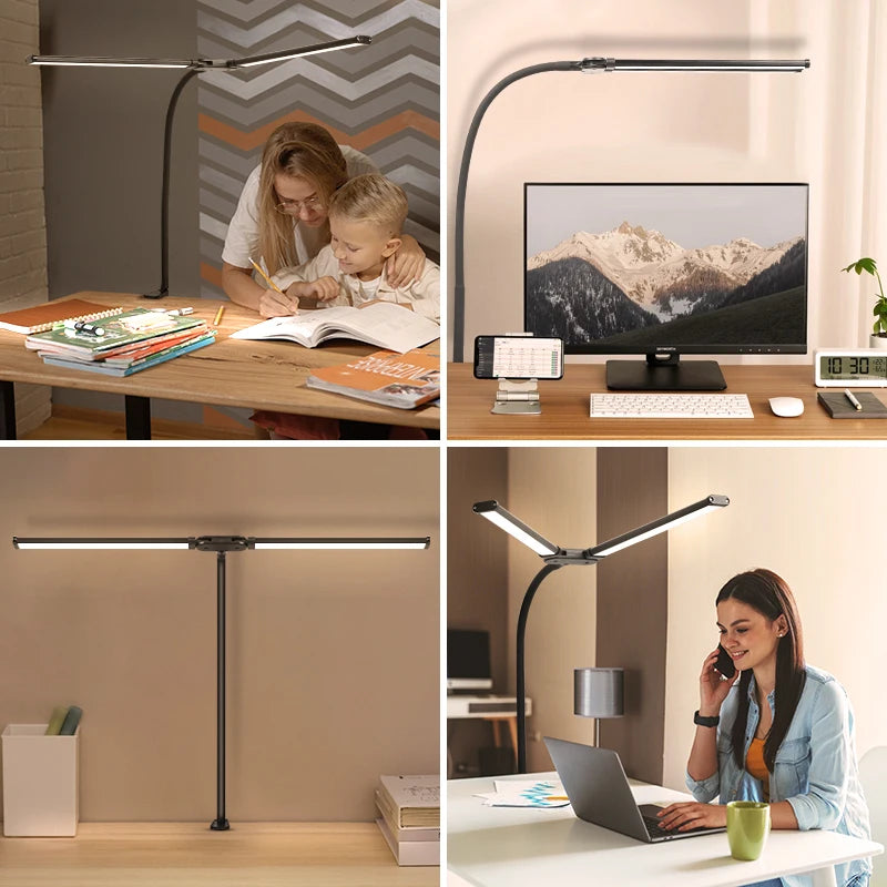 Double Head LED Stepless Dimmable USB Desk Lamp