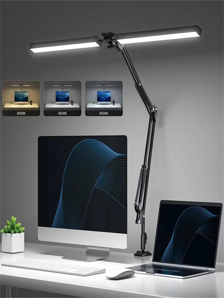 Double Head LED Stepless Dimmable USB Desk Lamp