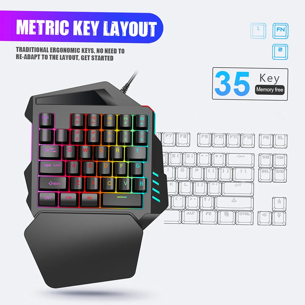 One-Handed Gaming Keyboard + Mouse