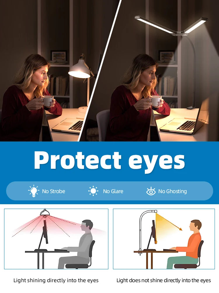 Double Head LED Stepless Dimmable USB Desk Lamp