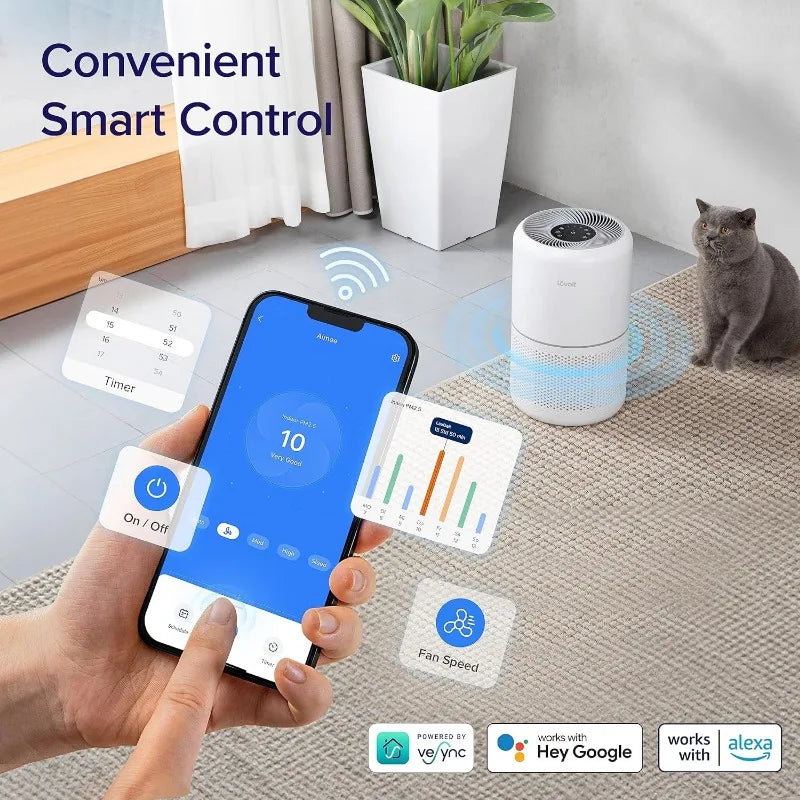HEPA Smart Wi-Fi, Air Purifiers with Quiet Cleaner and Sleep Mode for Large Rooms, Home and Office,