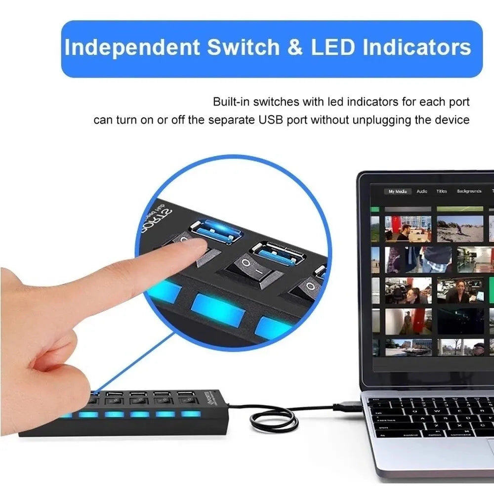 USB 2.0 7in1 Data Splitter With On/Off Switch