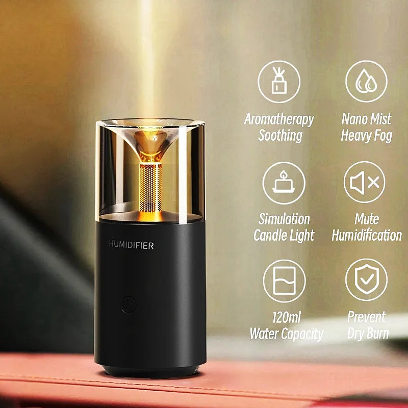 Mini USB Candlelight Essential Oil Diffuser Air Humidifier for Home, Office or Bedroom