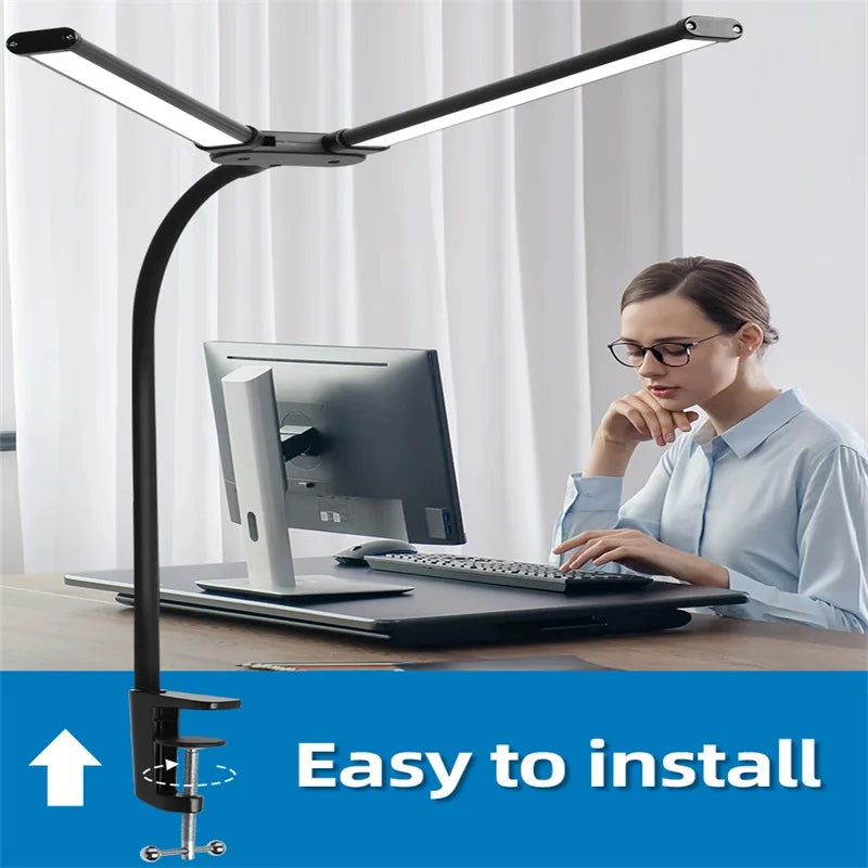 Double Head LED Stepless Dimmable USB Desk Lamp