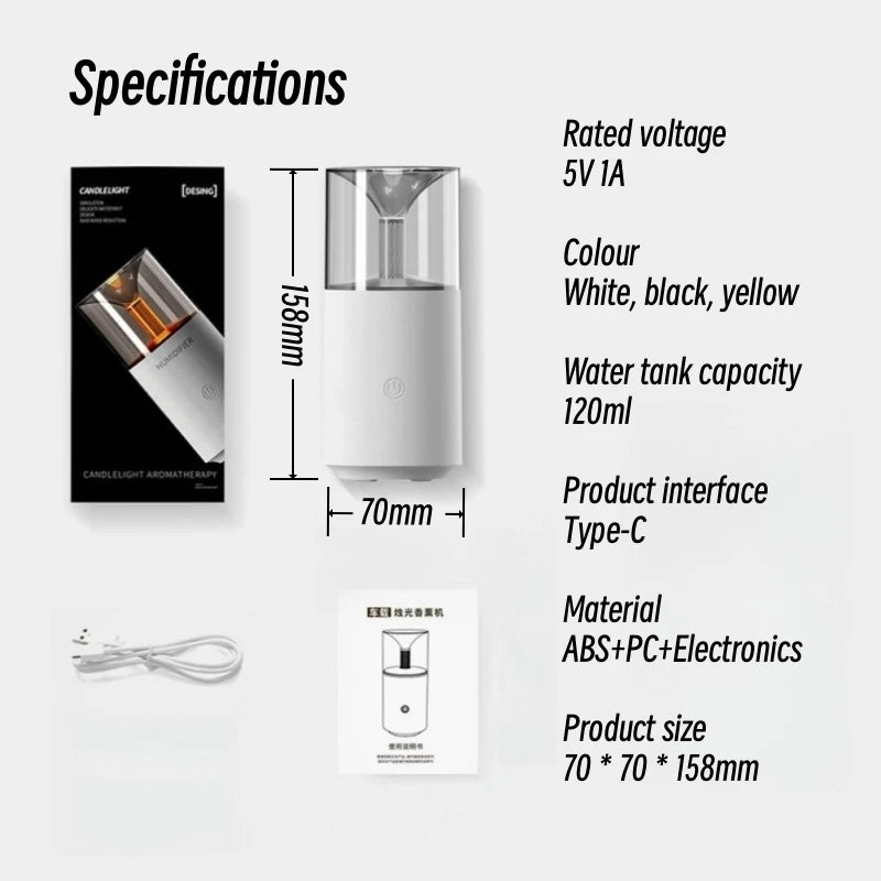 Mini USB Candlelight Essential Oil Diffuser Air Humidifier for Home, Office or Bedroom