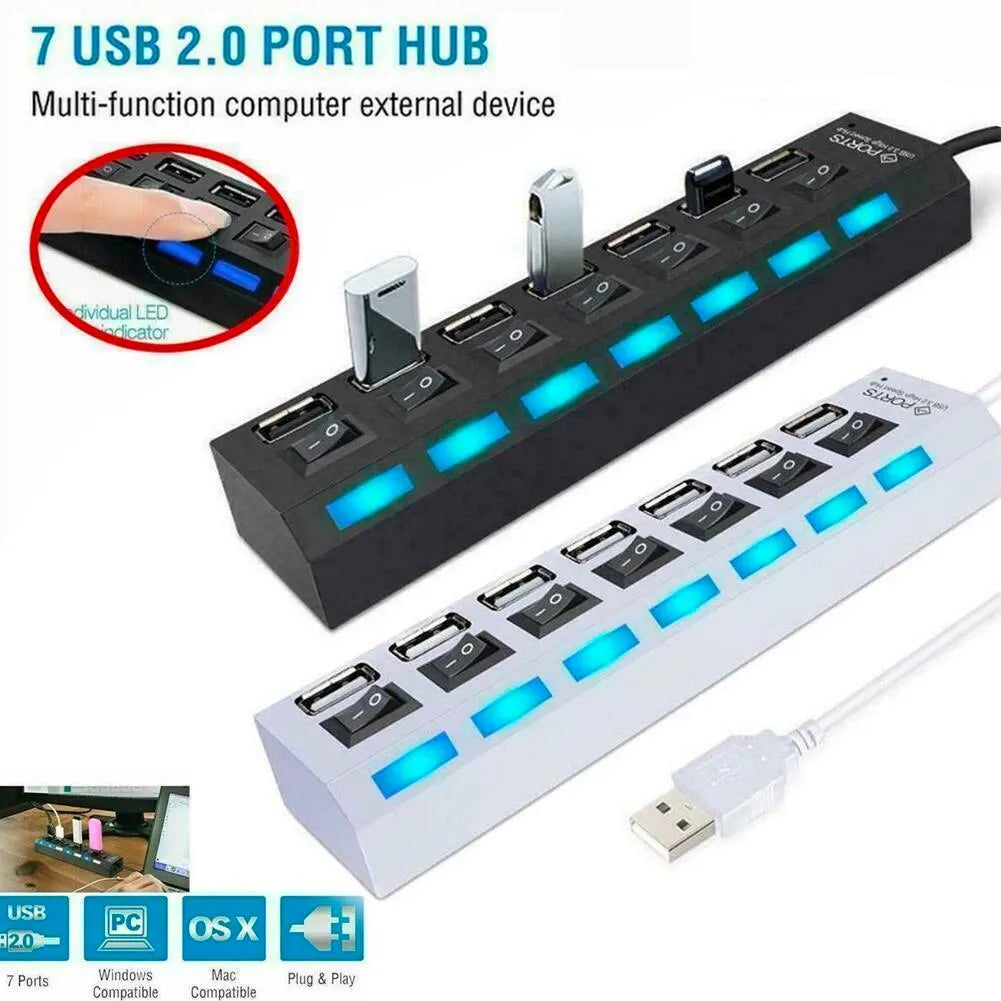 USB 2.0 7in1 Data Splitter With On/Off Switch