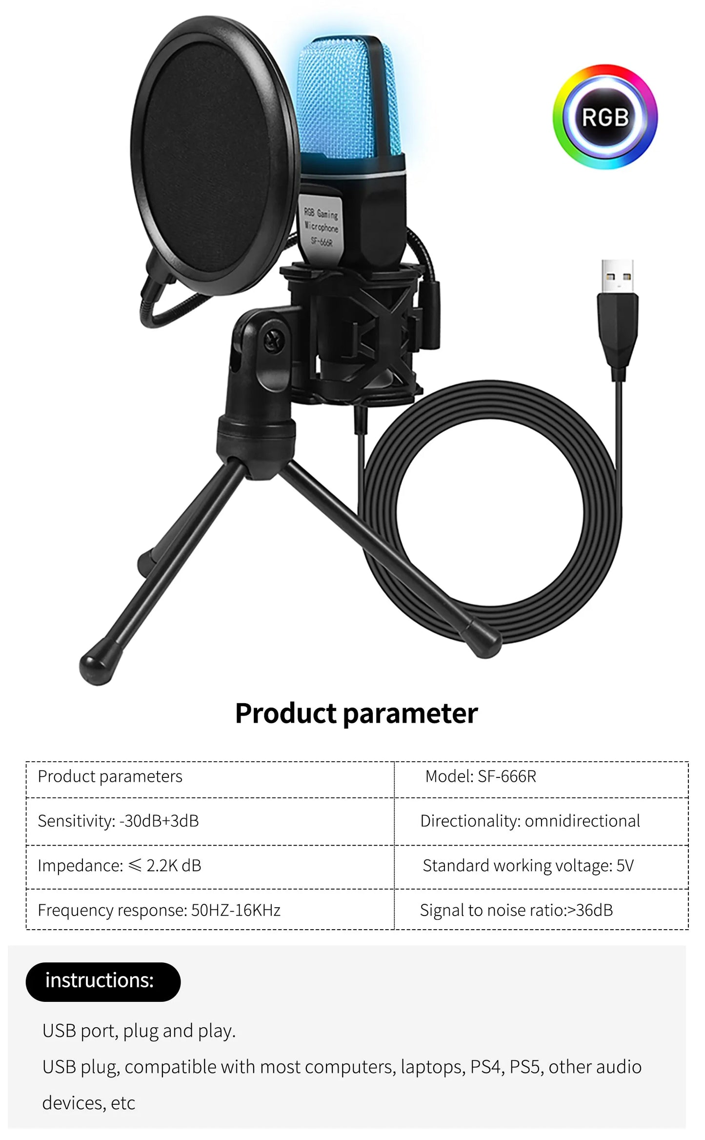 RGB USB Gaming Microphone