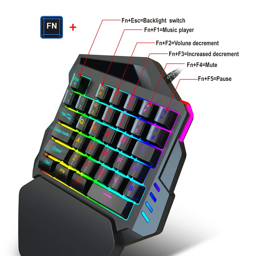 One-Handed Gaming Keyboard + Mouse