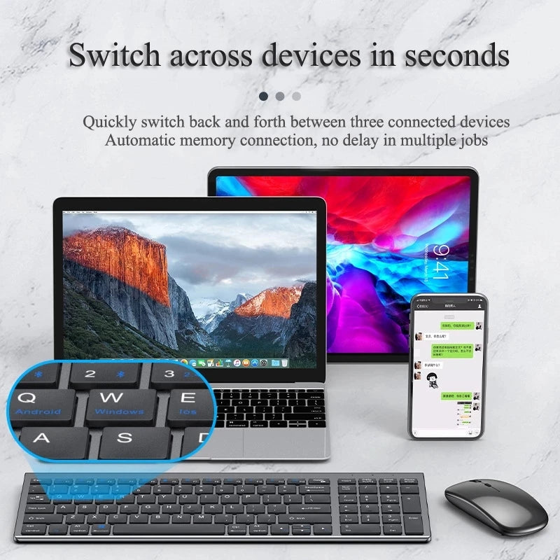 Bluetooth Mini Multimedia 5.0 & 2.4G Wireless Keyboard and Mouse Combo Set for Laptop PC TV iPad Macbook and Android