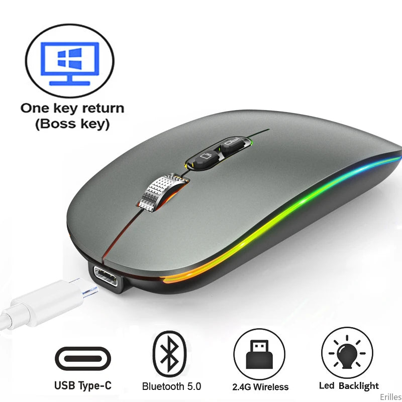 Rechargeable Backlight Type-C Bluetooth Dual Mode  2.4G Wireless One-Click Mouse