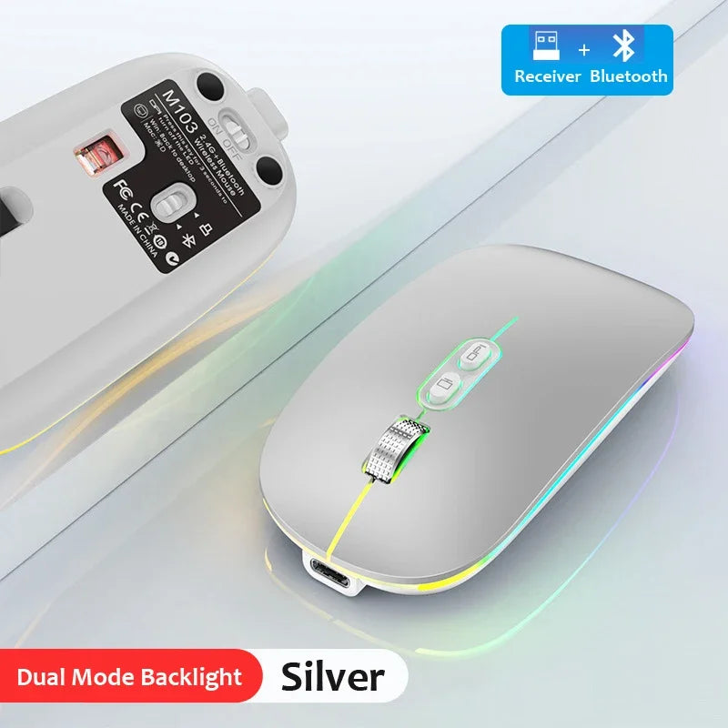 Rechargeable Backlight Type-C Bluetooth Dual Mode  2.4G Wireless One-Click Mouse