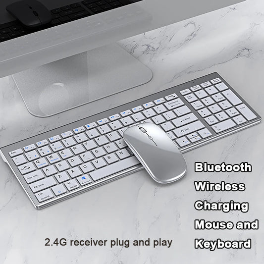 Bluetooth Mini Multimedia 5.0 & 2.4G Wireless Keyboard and Mouse Combo Set for Laptop PC TV iPad Macbook and Android