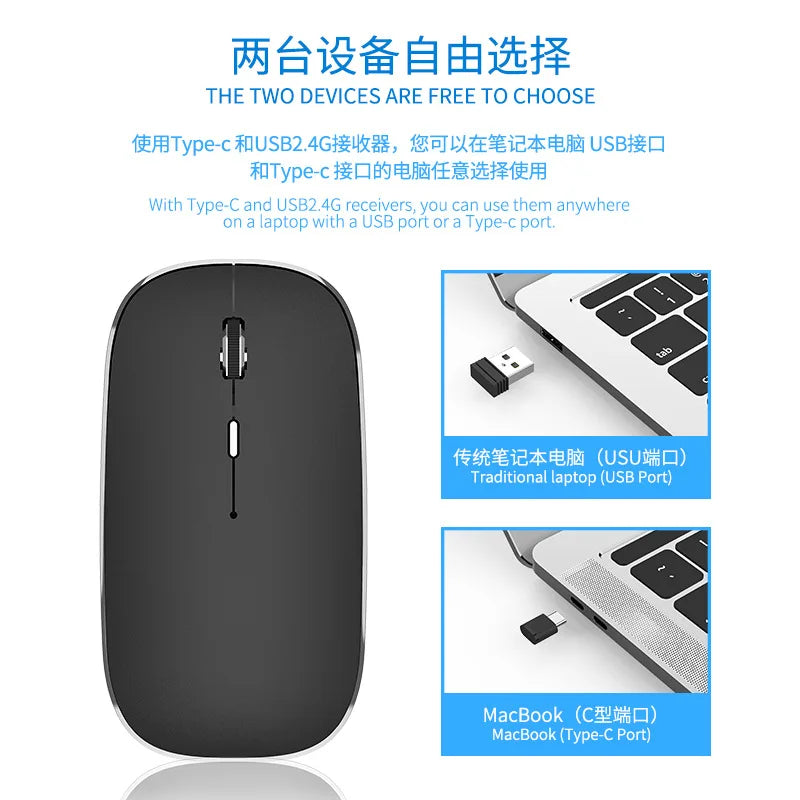 New Type-C Wireless Ultralight rechargeable 2.4G Dual Receiver Portable Mouse